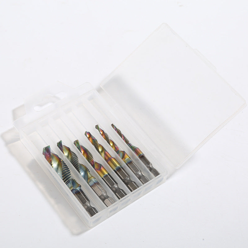 M3-M10,6Counts Tap Bit Set,Ultra TiAlN Coating M2 Drill Tap Set for One-Step Drilling,Tapping and Deburring.