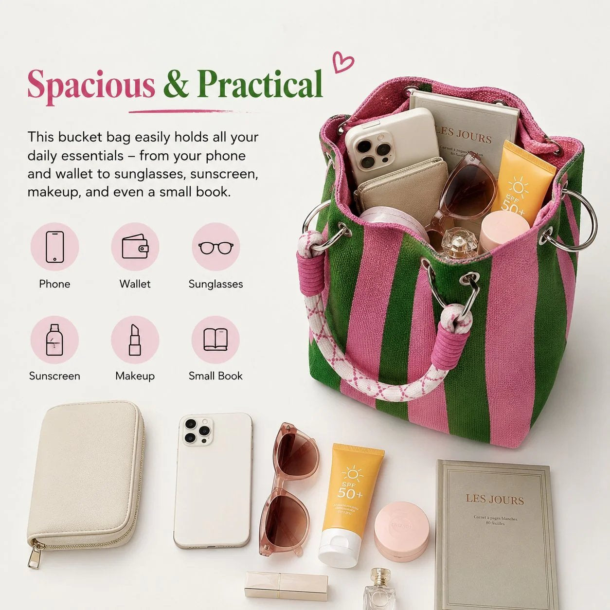 🏆👜 Limited Time Special Price ✨Boho Striped Knit Bucket Handbag for Women – Handmade Summer Beach Shoulder Bag