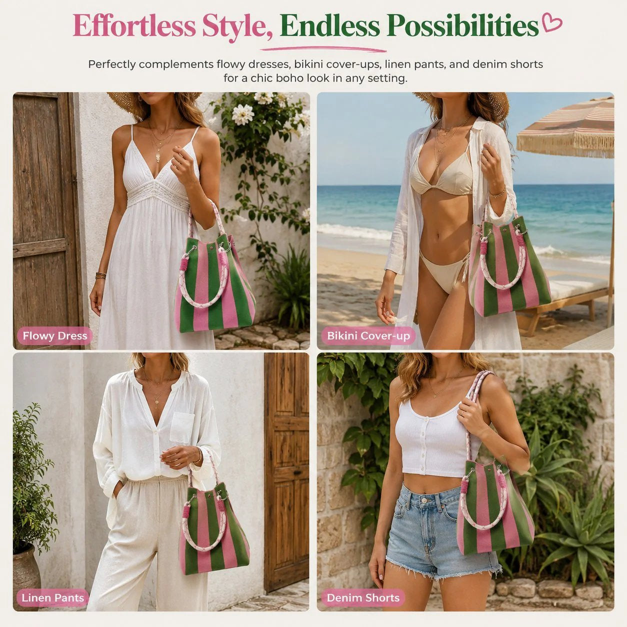 🏆👜 Limited Time Special Price ✨Boho Striped Knit Bucket Handbag for Women – Handmade Summer Beach Shoulder Bag