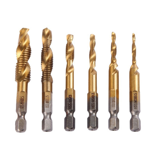 M3-M10,6Counts Tap Bit Set,Ultra TiAlN Coating M2 Drill Tap Set for One-Step Drilling,Tapping and Deburring.