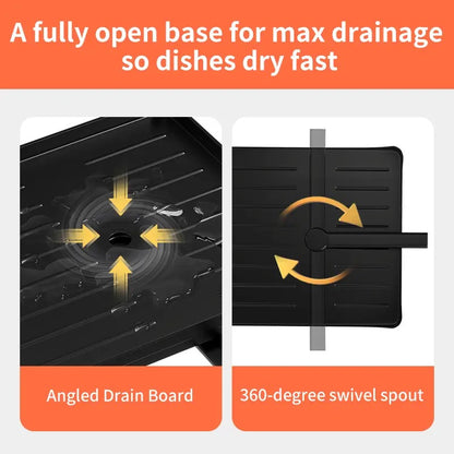 Foldable Over-Sink Stainless Dish Drying Rack, Expandable Adjustable Organiser with Heavy-Duty Carbon Steel Frame, Countertop Dishes Rack with Shelf, Bowl Stand & Draining Boards for Utensils