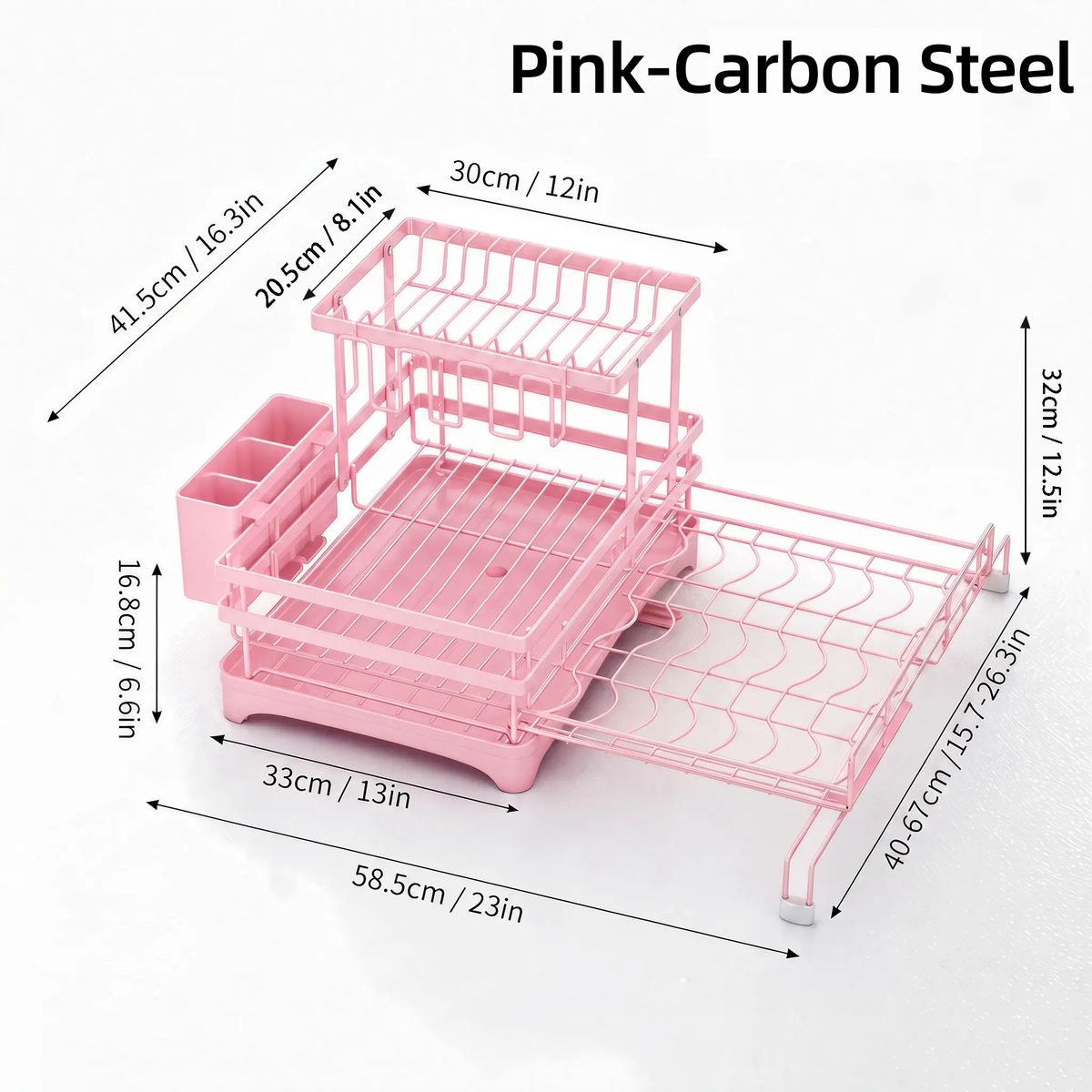 Foldable Over-Sink Stainless Dish Drying Rack, Expandable Adjustable Organiser with Heavy-Duty Carbon Steel Frame, Countertop Dishes Rack with Shelf, Bowl Stand & Draining Boards for Utensils