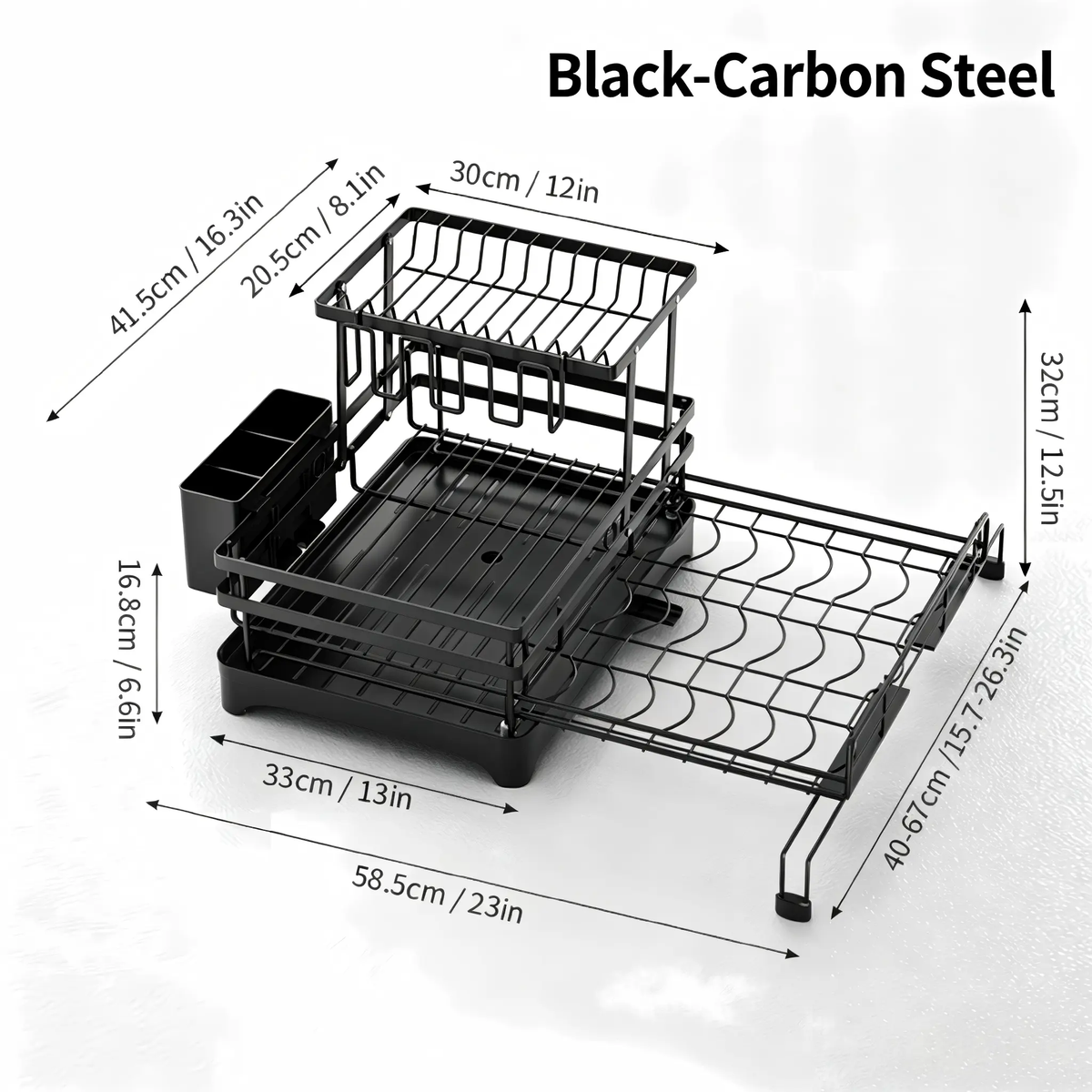 Foldable Over-Sink Stainless Dish Drying Rack, Expandable Adjustable Organiser with Heavy-Duty Carbon Steel Frame, Countertop Dishes Rack with Shelf, Bowl Stand & Draining Boards for Utensils