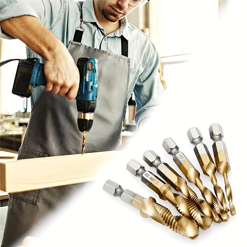 M3-M10,6Counts Tap Bit Set,Ultra TiAlN Coating M2 Drill Tap Set for One-Step Drilling,Tapping and Deburring.