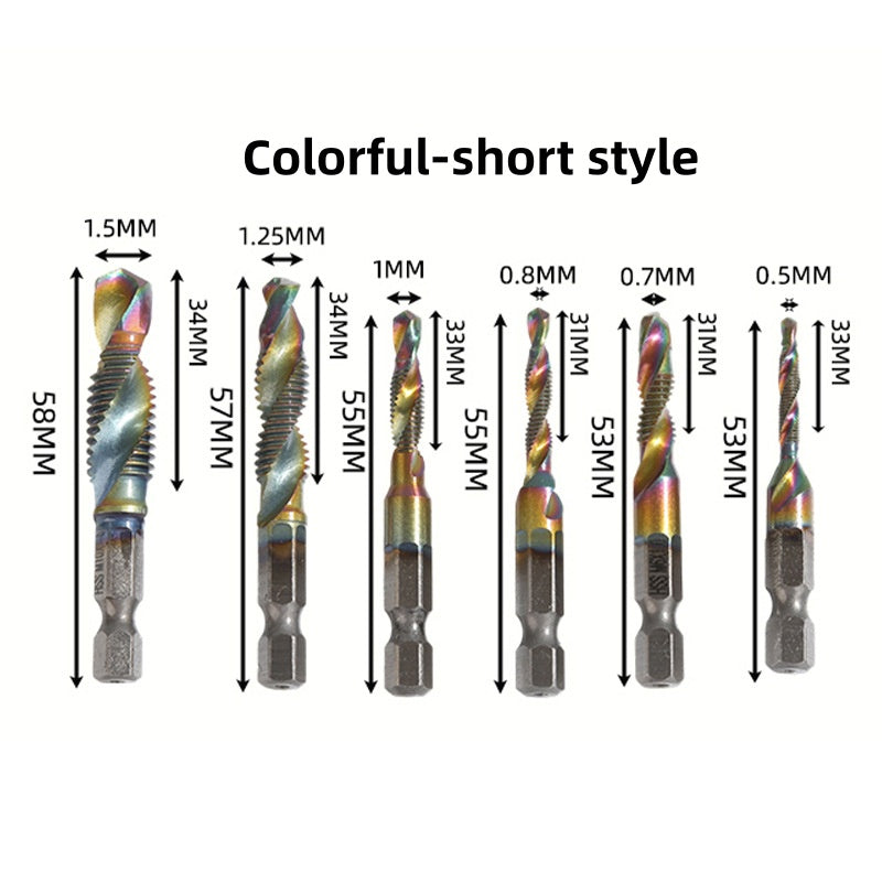 M3-M10,6Counts Tap Bit Set,Ultra TiAlN Coating M2 Drill Tap Set for One-Step Drilling,Tapping and Deburring.
