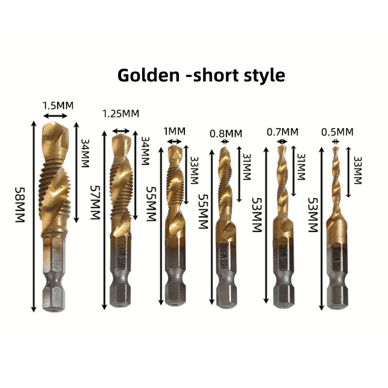 M3-M10,6Counts Tap Bit Set,Ultra TiAlN Coating M2 Drill Tap Set for One-Step Drilling,Tapping and Deburring.