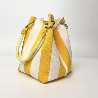 🏆👜 Limited Time Special Price ✨Boho Striped Knit Bucket Handbag for Women – Handmade Summer Beach Shoulder Bag
