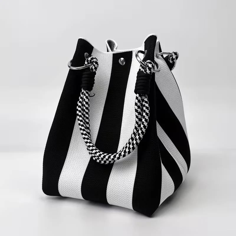 🏆👜 Limited Time Special Price ✨Boho Striped Knit Bucket Handbag for Women – Handmade Summer Beach Shoulder Bag