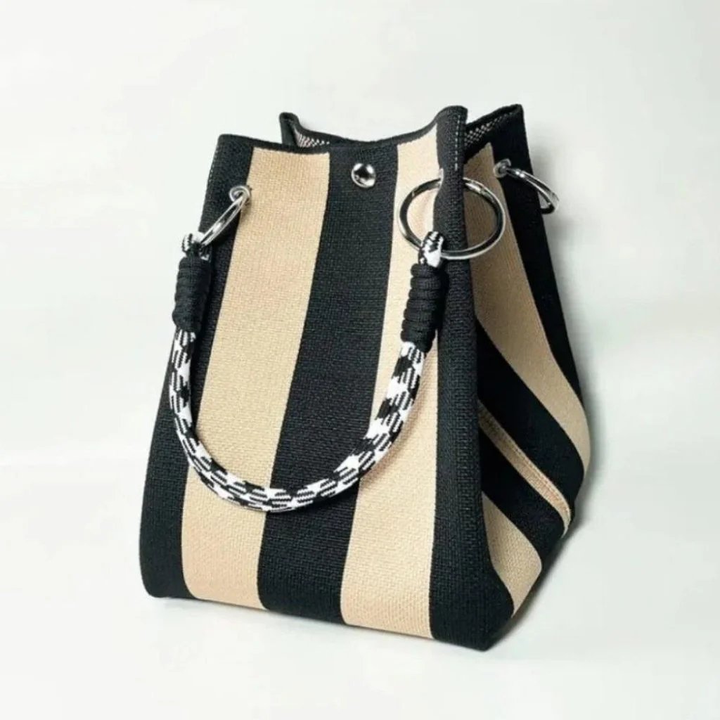 🏆👜 Limited Time Special Price ✨Boho Striped Knit Bucket Handbag for Women – Handmade Summer Beach Shoulder Bag