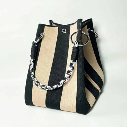 🏆👜 Limited Time Special Price ✨Boho Striped Knit Bucket Handbag for Women – Handmade Summer Beach Shoulder Bag